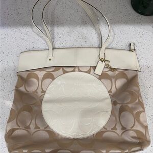 Authenic Coach Cream and Tan Tote Bag